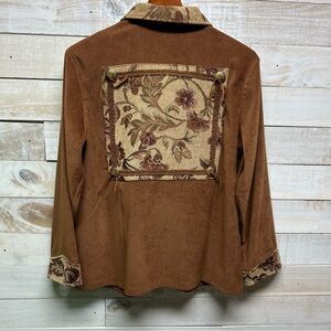 Susan Graver Floral Tapestry Jacket‎ Medium Western Cowgirl Fringe Brown